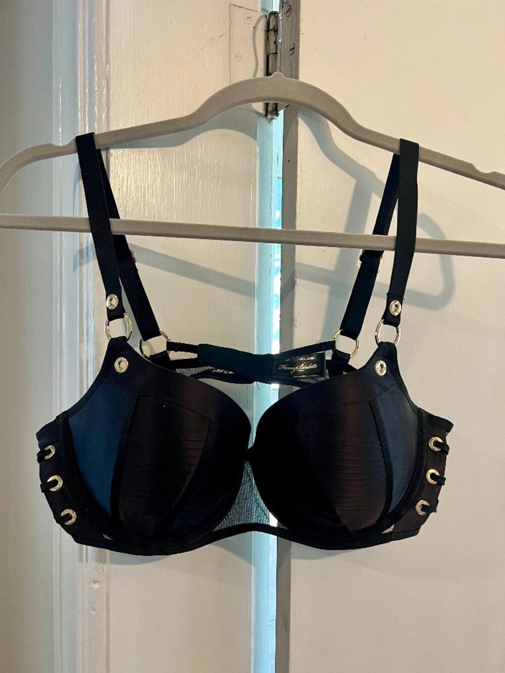 Honey Birdette Black Gold Hardware Bra 36D